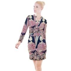 Rose Floral Doll Button Long Sleeve Dress