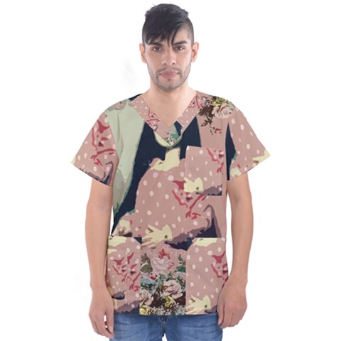 Rose Floral Doll Men s V-neck Scrub Top by snowwhitegirl