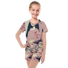 Rose Floral Doll Kids  Mesh Tee And Shorts Set