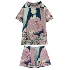 Rose Floral Doll Kids  Swim Tee And Shorts Set