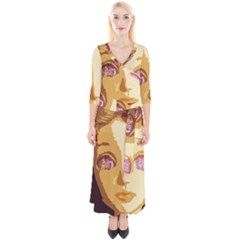 Butterfly Eyes Quarter Sleeve Wrap Maxi Dress