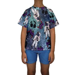 Astronaut Space Galaxy Kids  Short Sleeve Swimwear by snowwhitegirl