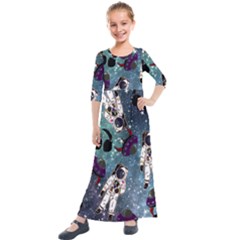 Astronaut Space Galaxy Kids  Quarter Sleeve Maxi Dress