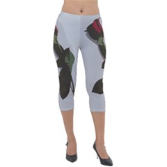 Red Rose Lightweight Velour Capri Leggings  by snowwhitegirl