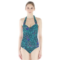 Peacocks Halter Swimsuit by snowwhitegirl