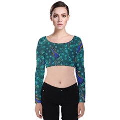 Peacocks Velvet Long Sleeve Crop Top