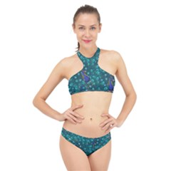 Peacocks High Neck Bikini Set