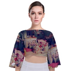 Caravan Tie Back Butterfly Sleeve Chiffon Top