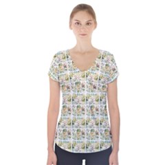 Victorian Flower Labels Short Sleeve Front Detail Top by snowwhitegirl