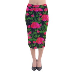 Roses At Night Velvet Midi Pencil Skirt by snowwhitegirl