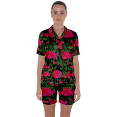 Roses At Night Satin Short Sleeve Pyjamas Set