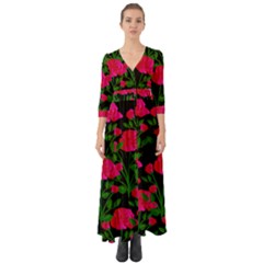 Roses At Night Button Up Boho Maxi Dress