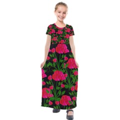 Roses At Night Kids  Short Sleeve Maxi Dress