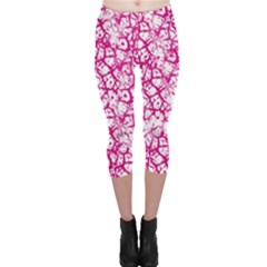 Officially Sexy Pink & White Cracked Pattern Capri Leggings  by OfficiallySexy