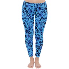 Officially Sexy Baby Blue & Black Cracked Pattern Winter Leggings  by OfficiallySexy