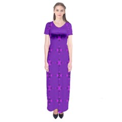 Bold Geometric Purple Circles Short Sleeve Maxi Dress