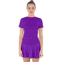 Bold Geometric Purple Circles Drop Hem Mini Chiffon Dress