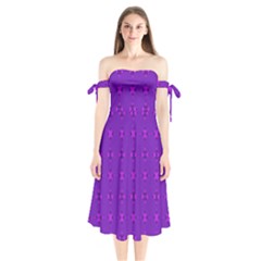 Bold Geometric Purple Circles Shoulder Tie Bardot Midi Dress