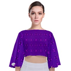 Bold Geometric Purple Circles Tie Back Butterfly Sleeve Chiffon Top