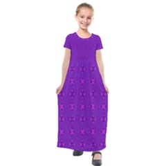 Bold Geometric Purple Circles Kids  Short Sleeve Maxi Dress by BrightVibesDesign