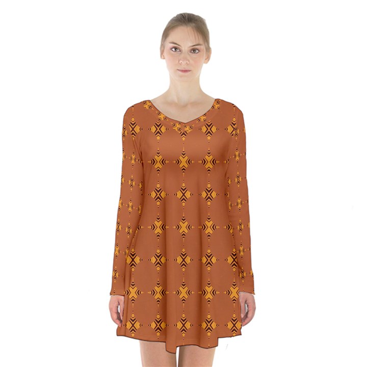 Bold  Geometric Yellow Circles Sm Long Sleeve Velvet V-neck Dress