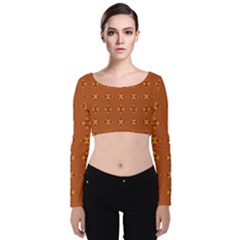 Bold  Geometric Yellow Circles Sm Velvet Long Sleeve Crop Top