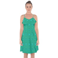 Modern Bold Geometric Green Circles Sm Ruffle Detail Chiffon Dress by BrightVibesDesign