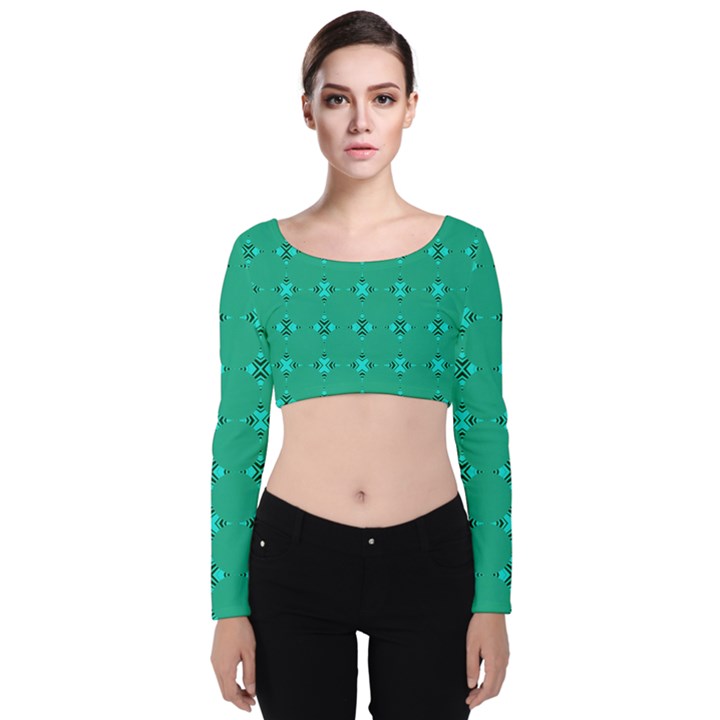 Modern Bold Geometric Green Circles Sm Velvet Long Sleeve Crop Top