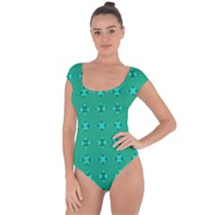 Modern Bold Geometric Green Circles Sm Short Sleeve Leotard  by BrightVibesDesign