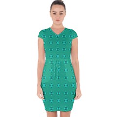 Modern Bold Geometric Green Circles Sm Capsleeve Drawstring Dress  by BrightVibesDesign