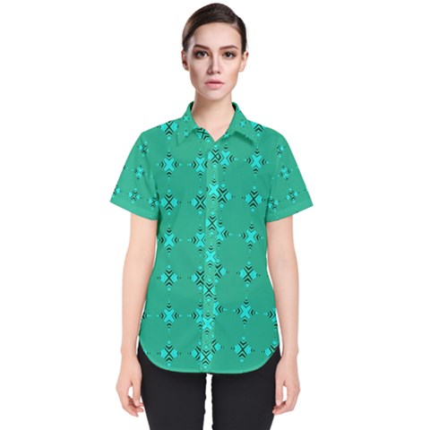 Modern Bold Geometric Green Circles Sm Women s Short Sleeve Shirt by BrightVibesDesign