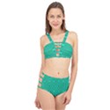 Modern Bold Geometric Green Circles Sm Cage Up Bikini Set View1