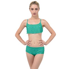 Modern Bold Geometric Green Circles Sm Layered Top Bikini Set