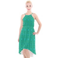 Modern Bold Geometric Green Circles Sm High-low Halter Chiffon Dress 