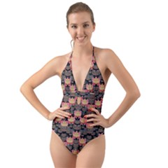 Heavy Metal Meets Power Of The Big Flower Halter Cut-out One Piece Swimsuit by pepitasart