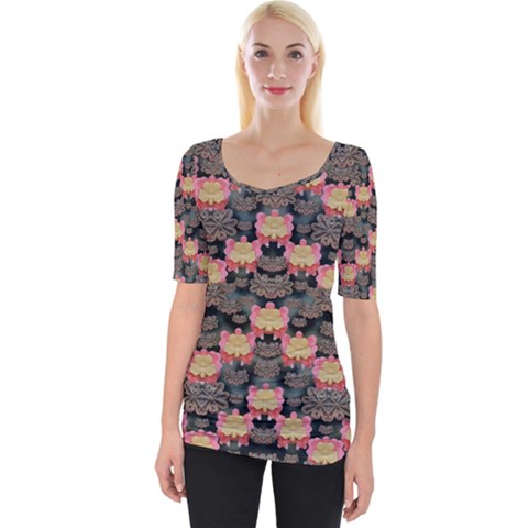 Heavy Metal Meets Power Of The Big Flower Wide Neckline Tee by pepitasart