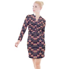 Heavy Metal Meets Power Of The Big Flower Button Long Sleeve Dress