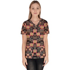 Heavy Metal Meets Power Of The Big Flower Women s V-neck Scrub Top by pepitasart