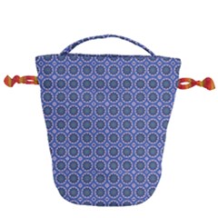 Floral Circles Blue Drawstring Bucket Bag