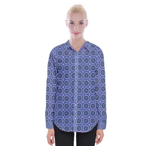 Floral Circles Blue Womens Long Sleeve Shirt by BrightVibesDesign