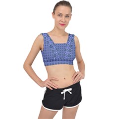 Floral Circles Blue V-back Sports Bra