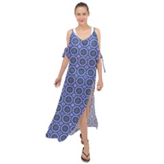 Floral Circles Blue Maxi Chiffon Cover Up Dress