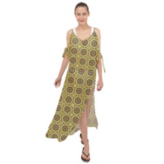 Floral Circles Yellow Maxi Chiffon Cover Up Dress