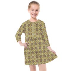 Floral Circles Yellow Kids  Quarter Sleeve Shirt Dress by BrightVibesDesign