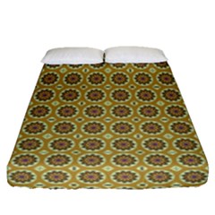 Floral Circles Yellow Fitted Sheet (queen Size) by BrightVibesDesign