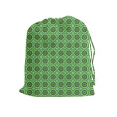 Floral Circles Green Drawstring Pouch (xl) by BrightVibesDesign