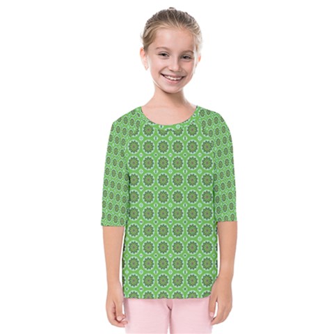 Floral Circles Green Kids  Quarter Sleeve Raglan Tee by BrightVibesDesign