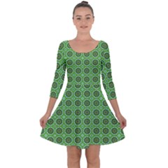 Floral Circles Green Quarter Sleeve Skater Dress by BrightVibesDesign