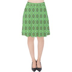 Floral Circles Green Velvet High Waist Skirt by BrightVibesDesign