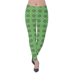 Floral Circles Green Velvet Leggings by BrightVibesDesign